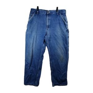 Carahartt Jeans Mens Size 38x32 Distressed By Side Pocket And Knee Blue